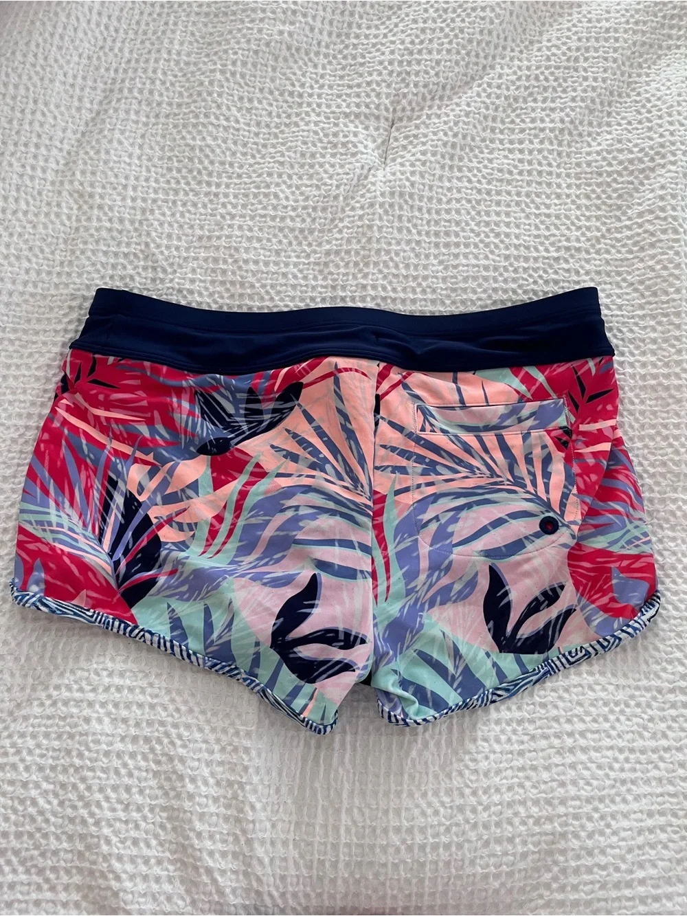 Athleta Multicolor Tropical Leaf Swim Shorts with Navy Waistband